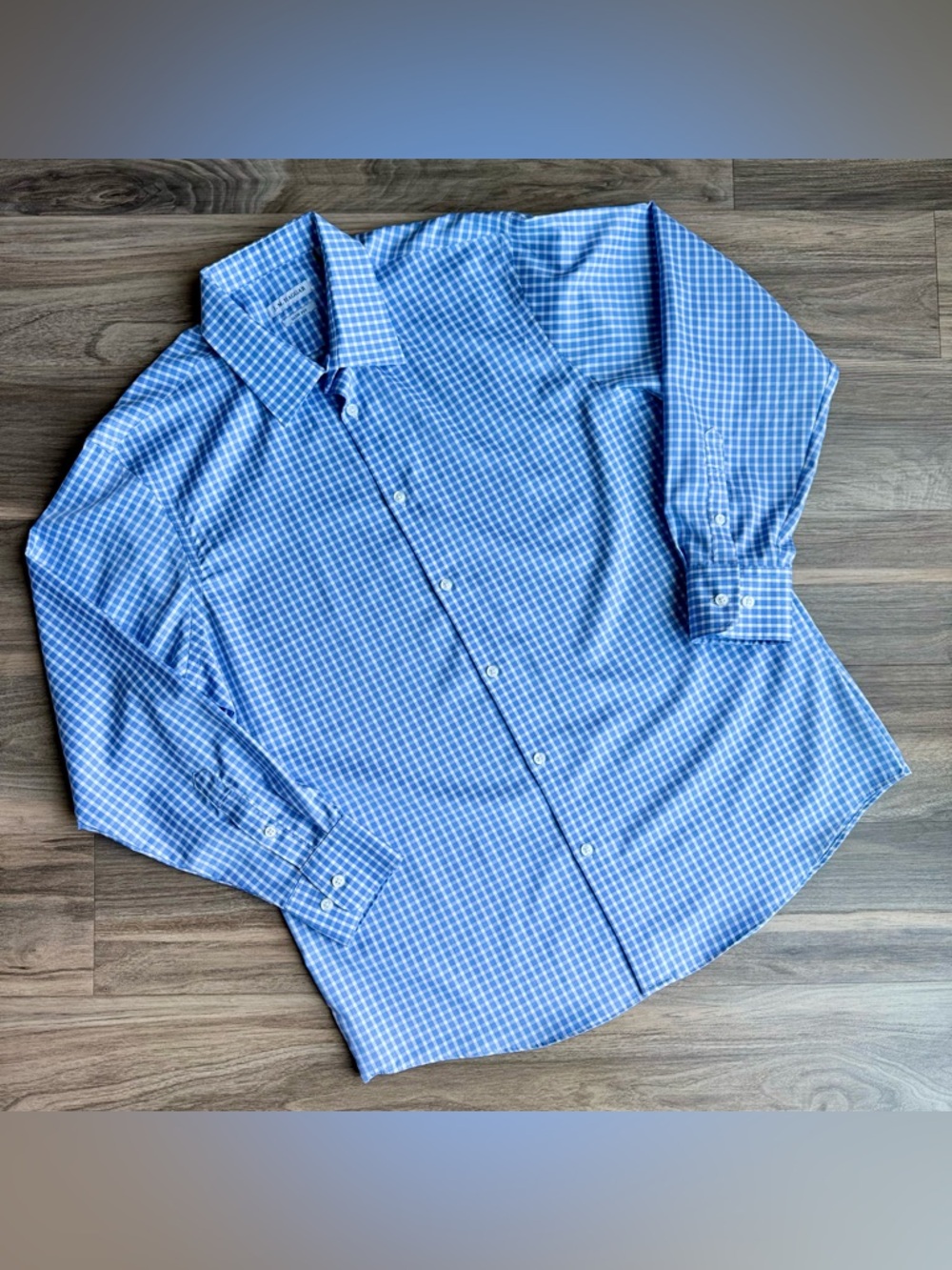 J‎ M Haggar Slim Fit Blue Check Button Down Shirt 16